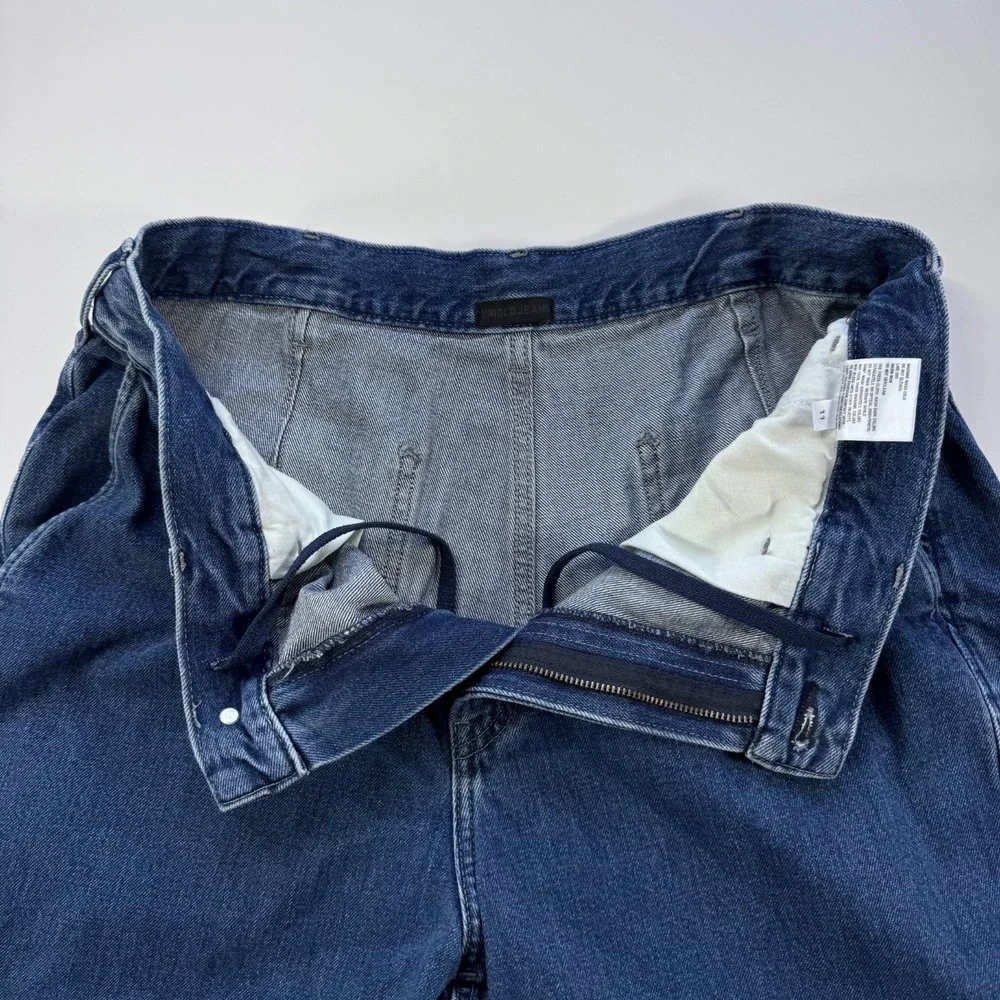 UNIQLO Wide Baggy Tapered Jeans Denim Unisex Large Slash Pockets Loose Blue